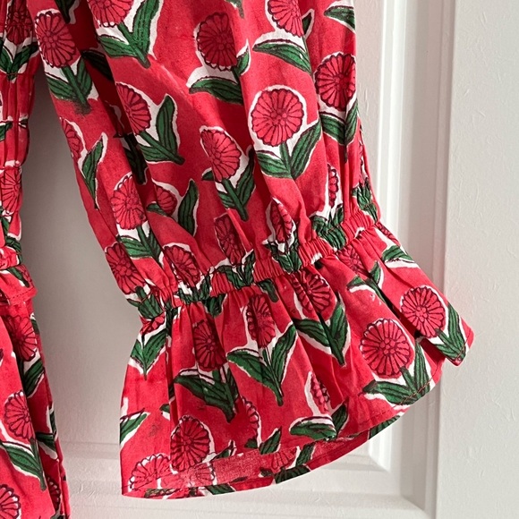 Mon Coco 100% Cotton Smocked Floral Mini dress  with Puffed Sleeves Extra Small - Picture 5 of 16